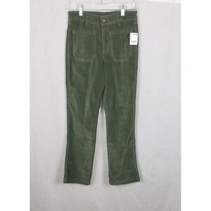 Free People Womens Corduroy Pants Army Green Straight 4 Casual Front Pockets
